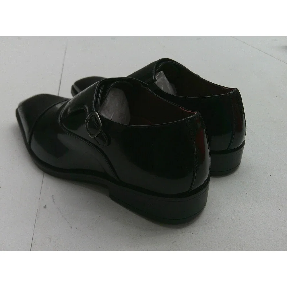 Dress Shoes Mens Size 8 Black Patent Leather Monk Strap Buckle Square Toe Formal